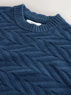 Next Regular Fit Cotton Rich Chevron Cable Crew Neck Jumper^ Knitwear|Knitwear