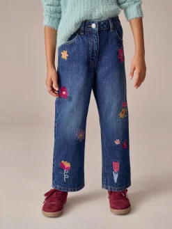 Next Mid Blue Regular Fit Floral Embroidered Straight Leg Jeans (3-16yrs)^ Jeans