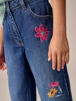 Next Mid Blue Regular Fit Floral Embroidered Straight Leg Jeans (3-16yrs)^ Jeans