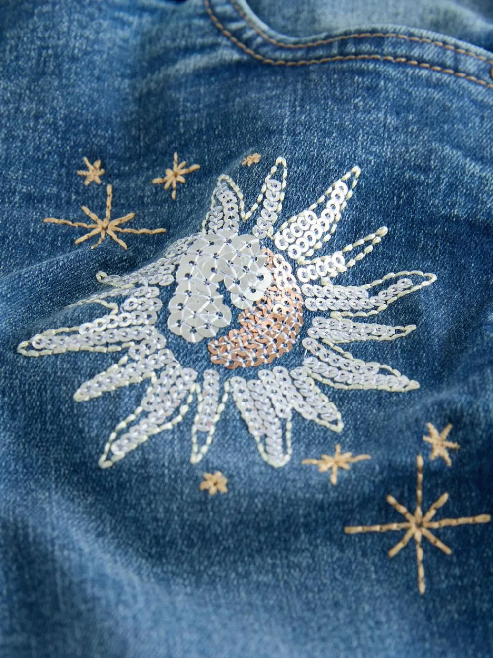 New Next Mid Blue Skinny Fit Floral Embroidered Straight Leg Jeans (3-16yrs)