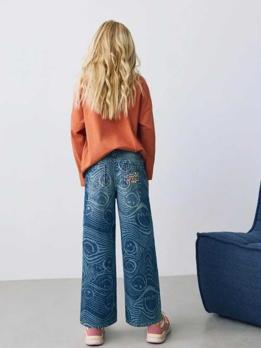 Discount Next Mid Blue SmileyWorld® Print Wide Leg Jeans (3-16yrs)