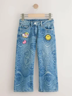 Discount Next Mid Blue SmileyWorld® Print Wide Leg Jeans (3-16yrs)