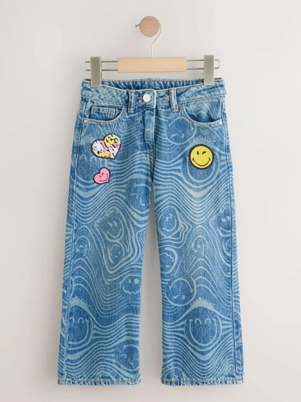 Discount Next Mid Blue SmileyWorld® Print Wide Leg Jeans (3-16yrs)