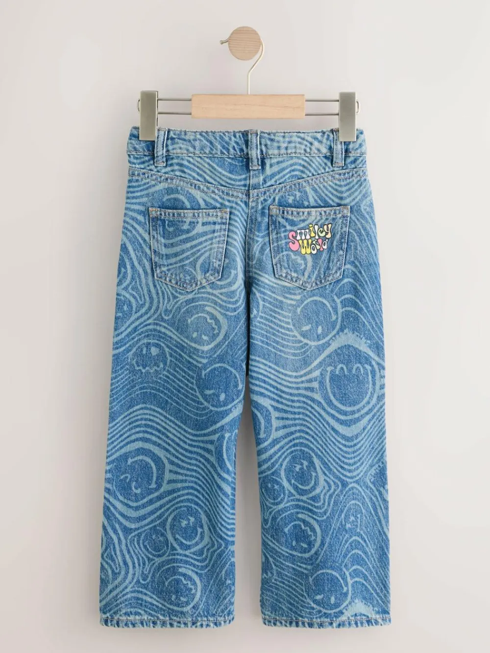 Discount Next Mid Blue SmileyWorld® Print Wide Leg Jeans (3-16yrs)