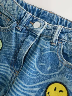 Discount Next Mid Blue SmileyWorld® Print Wide Leg Jeans (3-16yrs)