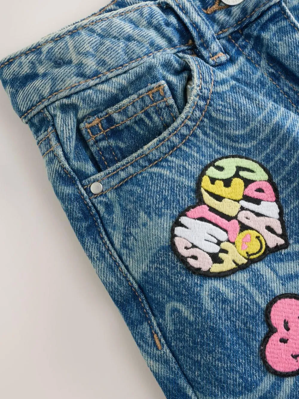 Discount Next Mid Blue SmileyWorld® Print Wide Leg Jeans (3-16yrs)