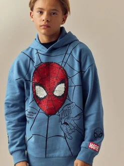 New Next Mid Blue Spiderman Flip Sequin Hoodie (3-16yrs)