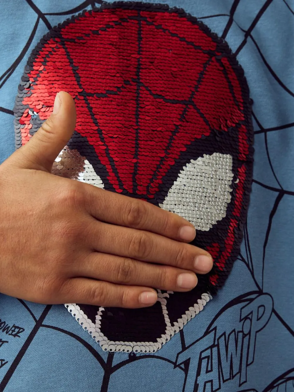 New Next Mid Blue Spiderman Flip Sequin Hoodie (3-16yrs)