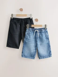 Hot Next Bermuda Pull On Denim Shorts 2 Pack (3-16yrs) Mid Blue/Black