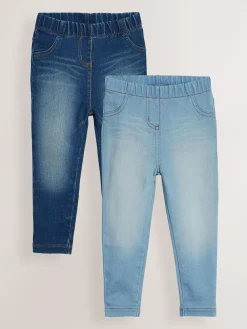 Next Mid Blue/Light Blue Denim 2 Pack Elasticated Waist Jeggings (3mths-7yrs)^ Multipacks|Jeans & Joggers