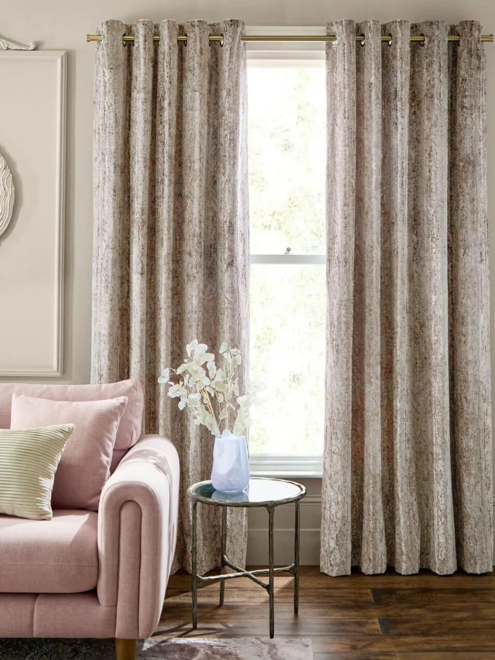 Best Next Collection Luxe Heavyweight Chic Velvet Abstract Eyelet Lined Curtains Mid Natural