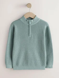 Best Next Textured Knitted Zip Neck Jumper (3-16yrs) Mineral Blue