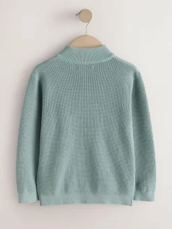 Best Next Textured Knitted Zip Neck Jumper (3-16yrs) Mineral Blue