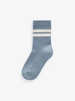 Next Mineral Blue/Grey Cushioned Footbed Cotton Rich Ribbed Tipped Socks 5 Pack^BOY Socks