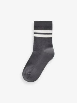 Next Mineral Blue/Grey Cushioned Footbed Cotton Rich Ribbed Tipped Socks 5 Pack^BOY Socks