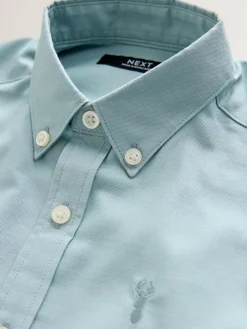 Next Mineral Green Logo Short Sleeve Cotton Rich Oxford Shirt (3-16yrs)^BOY Shirts