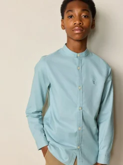 Hot Next Long Sleeve Grandad Collar Oxford Shirt (3-16yrs) Mineral Green