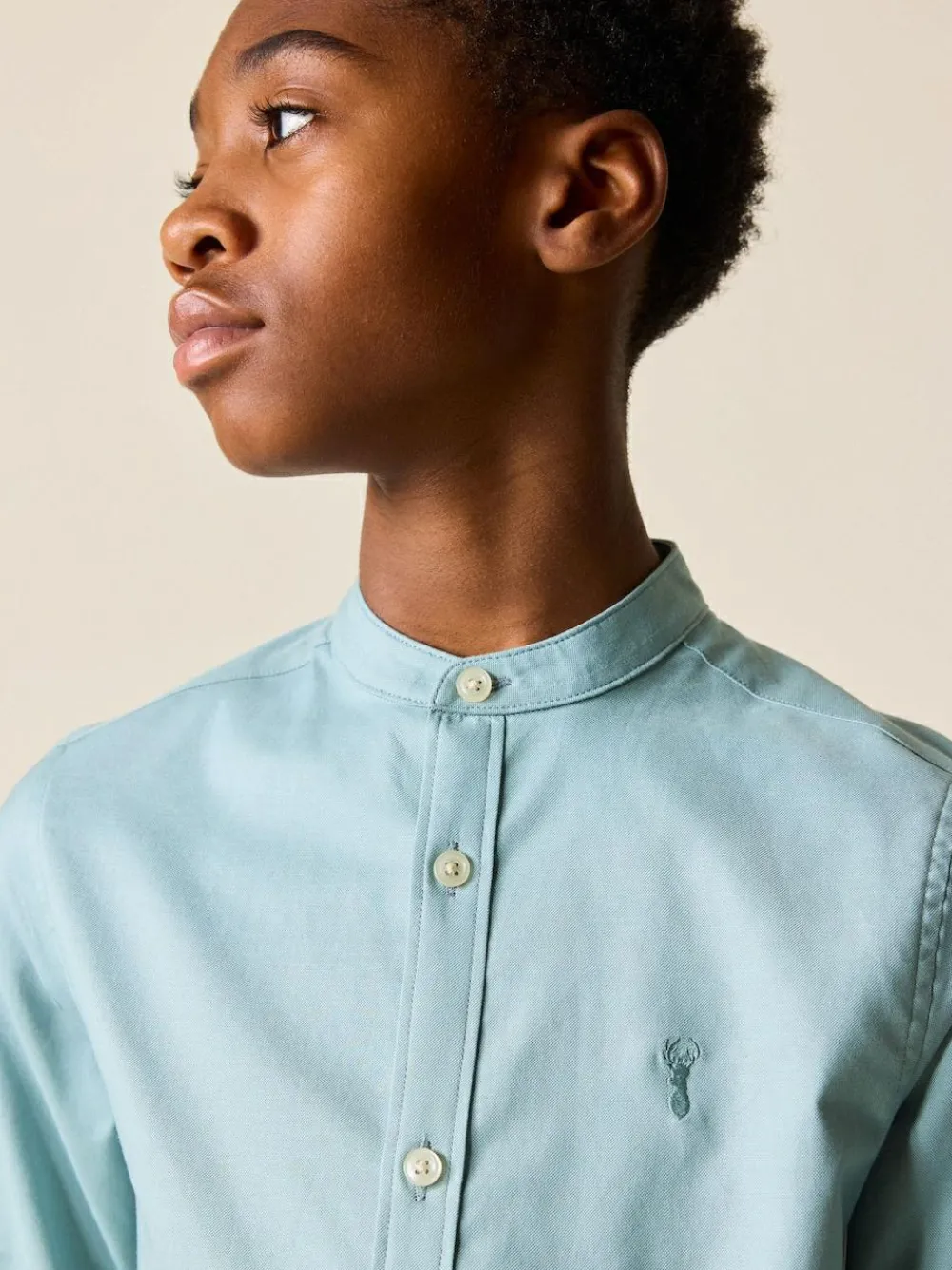 Hot Next Long Sleeve Grandad Collar Oxford Shirt (3-16yrs) Mineral Green