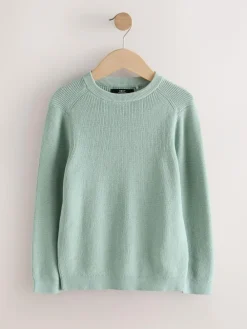 Next Mineral Green Without Stag Cotton Crew Neck Knitted Jumper (3-16yrs)^BOY Knitwear & Sweaters|Knitwear