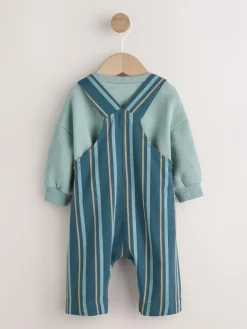Next Mineral Stripe Baby Woven Dungaree and Bodysuit Set (0mths-2yrs)^BOY Dungarees