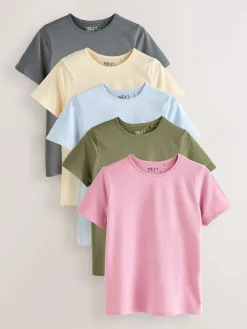 Online Next Crew Neck Cotton Rich T-Shirts 5 Pack Minerals