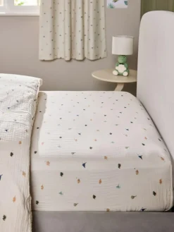 Next Mini Dino 100% Cotton Muslin Fitted Sheet^ Bedsheets & Pillow Cases