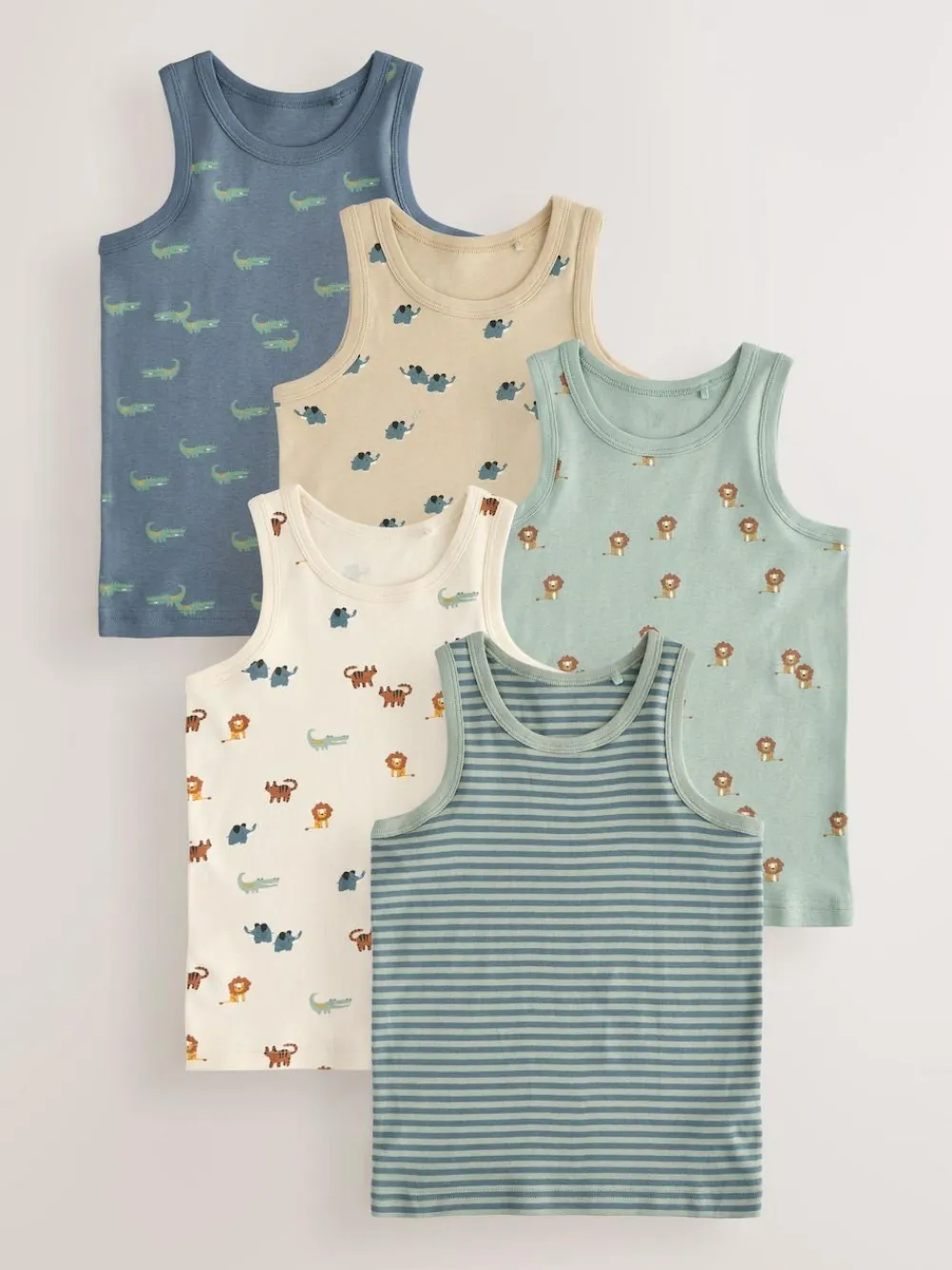 Sale Next Mini Safari Print 100% Cotton Vests 5 Pack (1.5-8yrs)