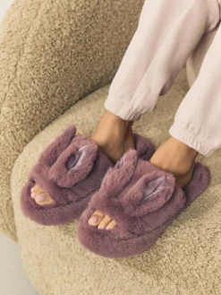 Next Mink Brown Bunny Faux Fur Slider Slippers^Women Slippers|All Night & Lounge