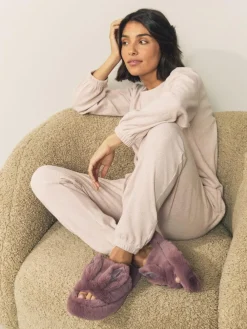 Next Mink Brown Bunny Faux Fur Slider Slippers^Women Slippers|All Night & Lounge