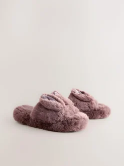 Next Mink Brown Bunny Faux Fur Slider Slippers^Women Slippers|All Night & Lounge