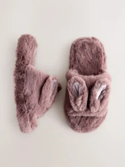 Next Mink Brown Bunny Faux Fur Slider Slippers^Women Slippers|All Night & Lounge