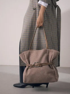 Next Mink Brown Felt Belted Shoulder Bag^Women Bags