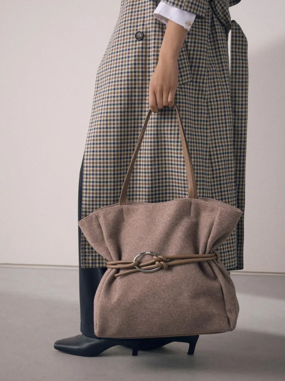 Next Mink Brown Felt Belted Shoulder Bag^Women Bags