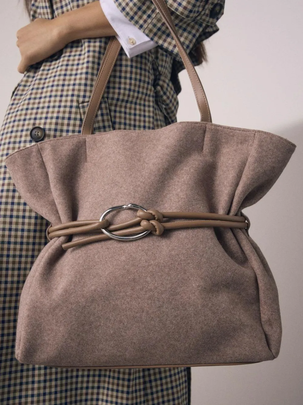 Next Mink Brown Felt Belted Shoulder Bag^Women Bags