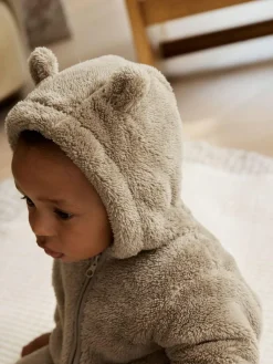 New Next Mink Brown Fleece Baby Pramsuit