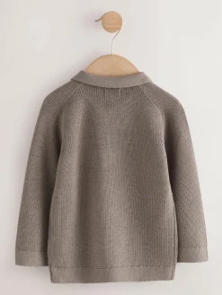 Outlet Next Long Sleeve Quarter Zip Knitted Polo Shirt (3mths-7yrs) Mink Brown