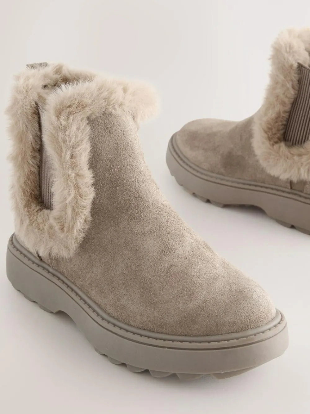 Best Next Mink Brown Suede Faux Fur Lined Chelsea Boots