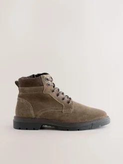 Next Tall Leather Zip-Up Boots Mink Brown