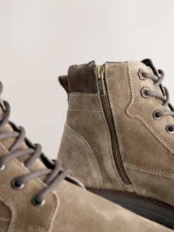 Next Tall Leather Zip-Up Boots Mink Brown