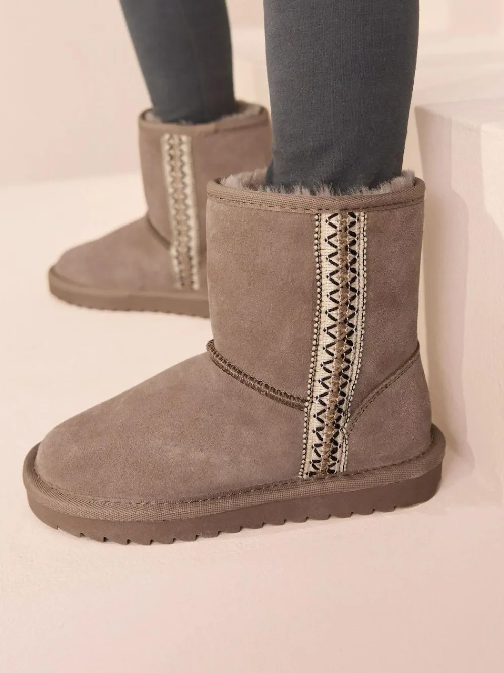 New Next Water Repellent Suede Pull On Boots Mink Brown