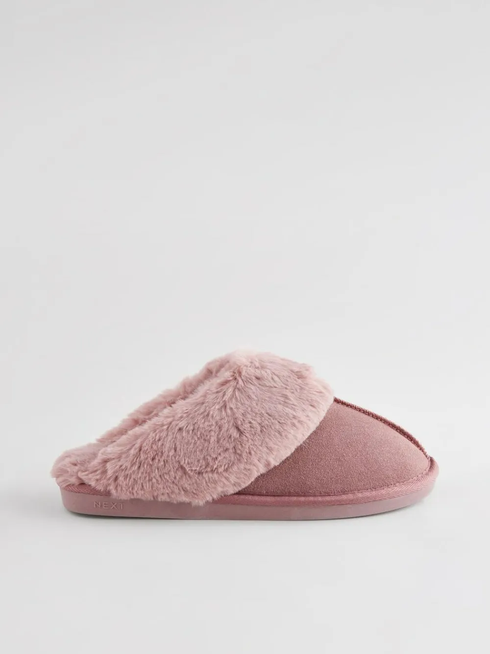 Next Mink Pink Faux Fur Lined Suede Mule Slippers^Women Nightwear|Slippers