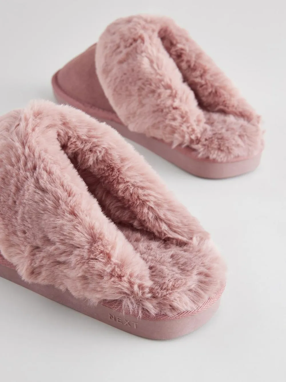 Next Mink Pink Faux Fur Lined Suede Mule Slippers^Women Nightwear|Slippers