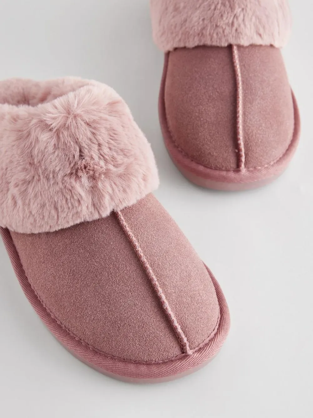 Next Mink Pink Faux Fur Lined Suede Mule Slippers^Women Nightwear|Slippers