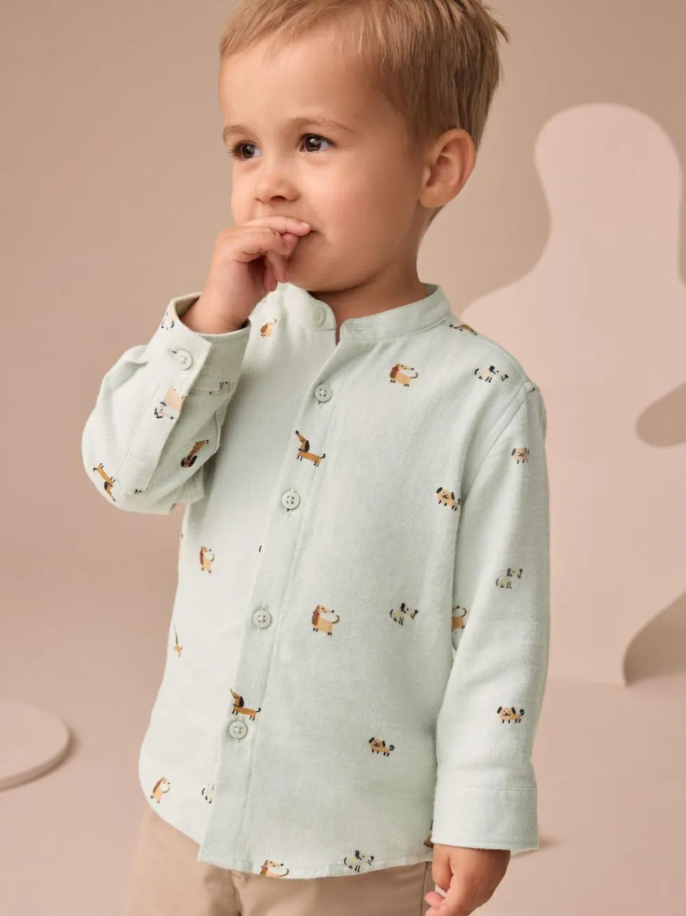 Sale Next Long Sleeve Grandad Collar All-Over Print Character Shirt (3mths-7yrs) Mint Green Dog