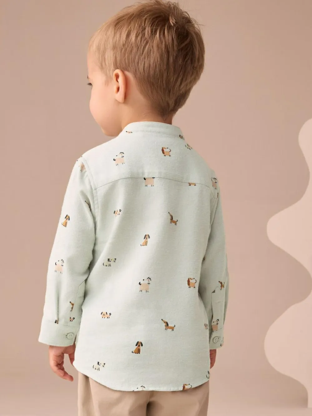 Sale Next Long Sleeve Grandad Collar All-Over Print Character Shirt (3mths-7yrs) Mint Green Dog