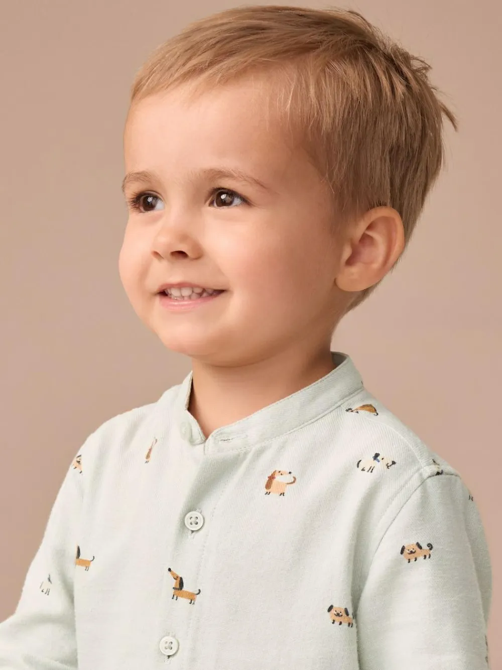 Sale Next Long Sleeve Grandad Collar All-Over Print Character Shirt (3mths-7yrs) Mint Green Dog