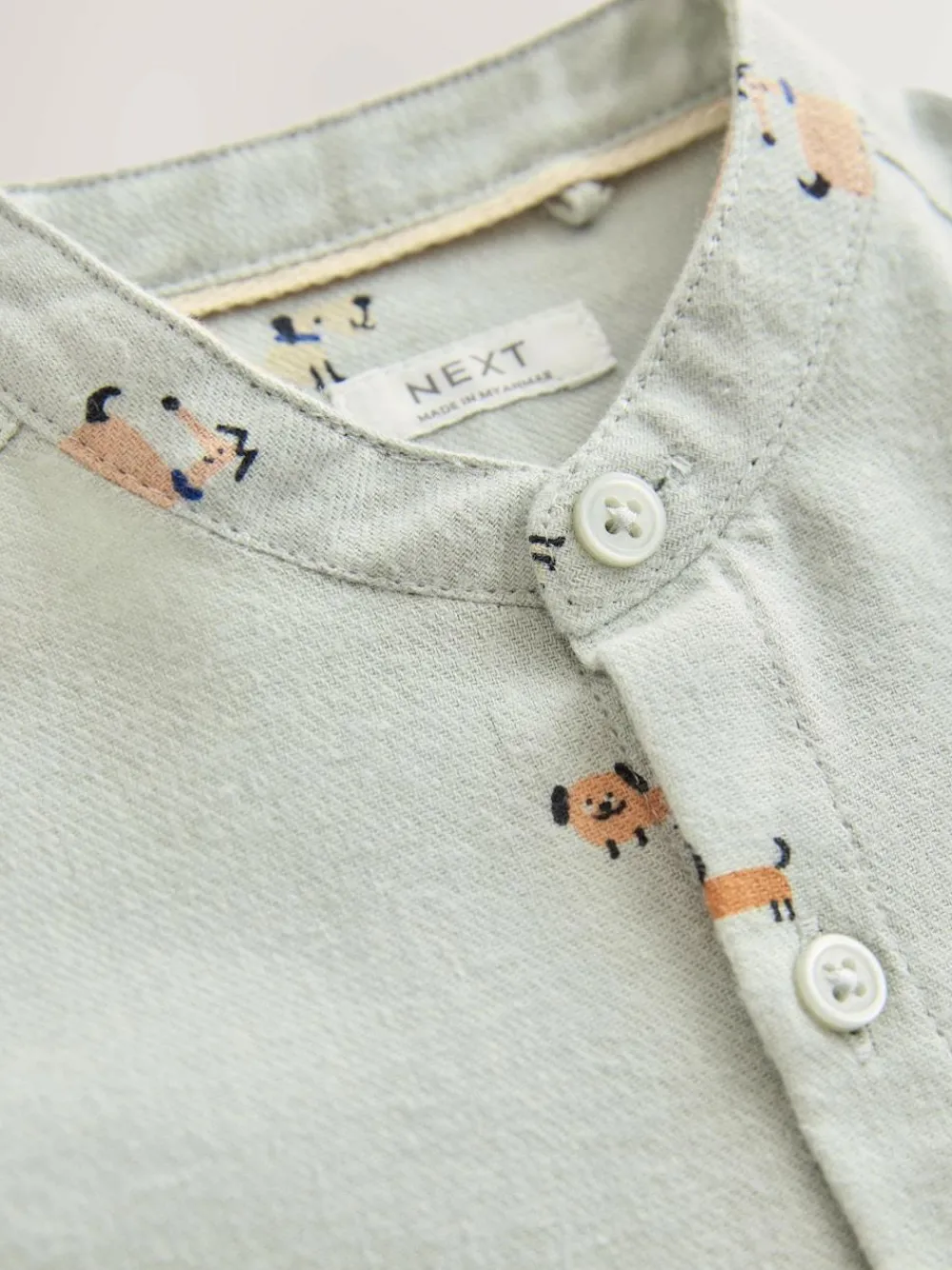 Sale Next Long Sleeve Grandad Collar All-Over Print Character Shirt (3mths-7yrs) Mint Green Dog