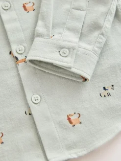 Sale Next Long Sleeve Grandad Collar All-Over Print Character Shirt (3mths-7yrs) Mint Green Dog