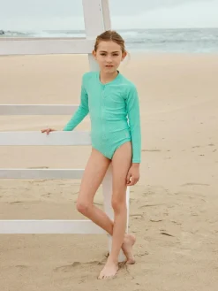 Outlet Next Textured Long Sleeve Sunsafe Swimsuit (3-16yrs) Mint Green Shell