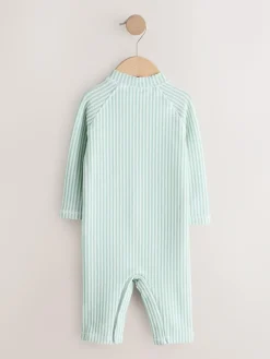 Next Striped Sunsafe Swimsuit and Hat Set (3mths-7yrs) Mint Green